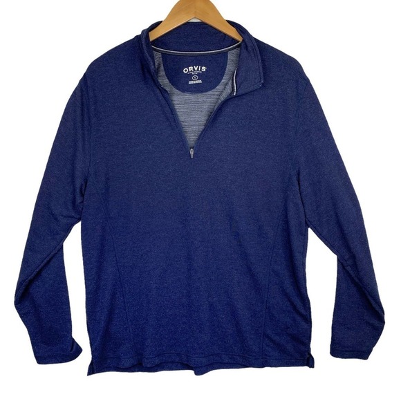 Men's Orvis Dark Blue Cotton Blend 1/2 Zip Pullover Sweater-Large - Picture 1 of 4